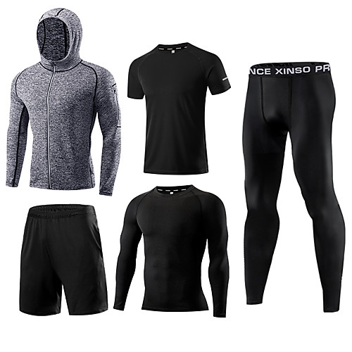 

Men's Activewear Set Workout Outfits Compression Suit Athletic Athleisure 5pcs Long Sleeve Elastane Thermal Warm Moisture Wicking Quick Dry Fitness Gym Workout Running Active Training Jogging