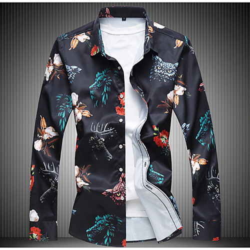

Men's Plus Size Floral Print Slim Shirt White / Black / Blue / Red / Yellow