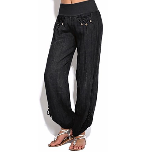 

Women's Boho Plus Size Loose Chinos Pants - Solid Colored Split Patchwork High Waist White Black Khaki S / M / L
