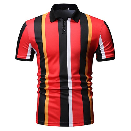 

Men's Striped Black & White Print Polo Business Work Red / Green / Short Sleeve