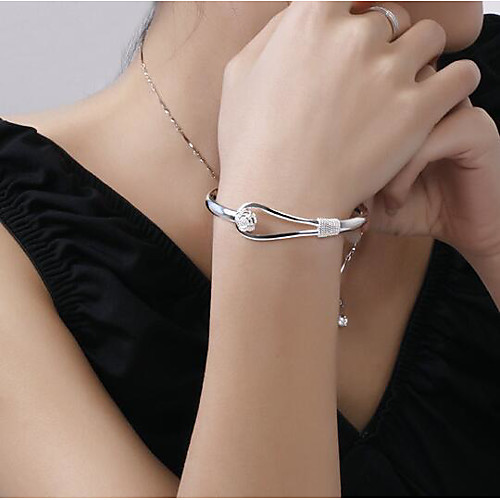 

Women's Cuff Bracelet Hollow Out Flower Precious Stylish Basic Copper Bracelet Jewelry Silver For Daily Work / Silver Plated