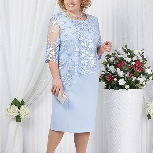 

Women's Plus Size Sheath Dress - Half Sleeve Solid Colored Lace Formal Style Summer Spring & Summer For Mother / Mom Cocktail Party Going out 2020 Red Royal Blue Light Blue S M L XL XXL XXXL XXXXL