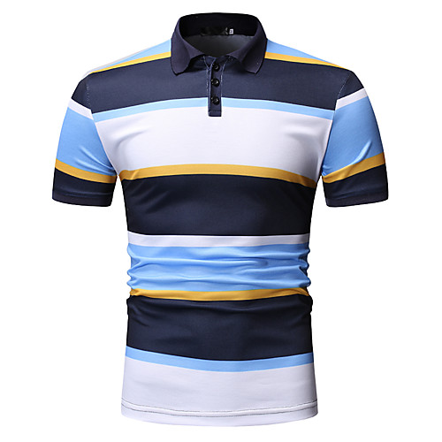 

Men's Polo Color Block Print Short Sleeve Work Tops Business Red Yellow