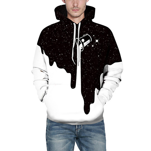 

Men's Hoodie Color Block Hooded Casual White S M L XL XXL