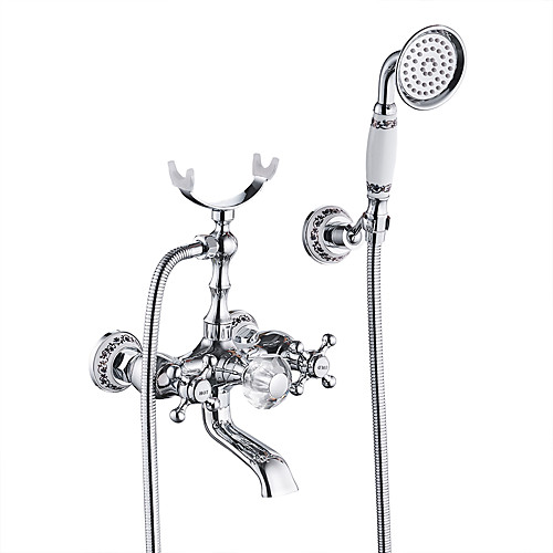 

Bathtub Faucet Chrome Wall Mounted Ceramic Valve Bath Shower Mixer Taps / Two Handles Two Holes