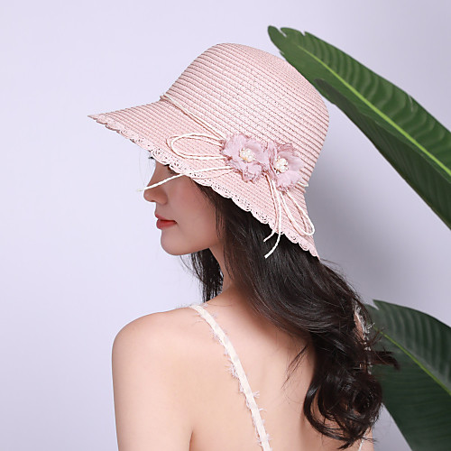 

Women's Active Basic Cute Straw Straw Hat-Floral Solid Colored Spring Summer Blushing Pink Khaki Blue