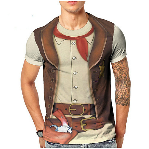 

Men's Graphic Simulation T-shirt Round Neck Beige