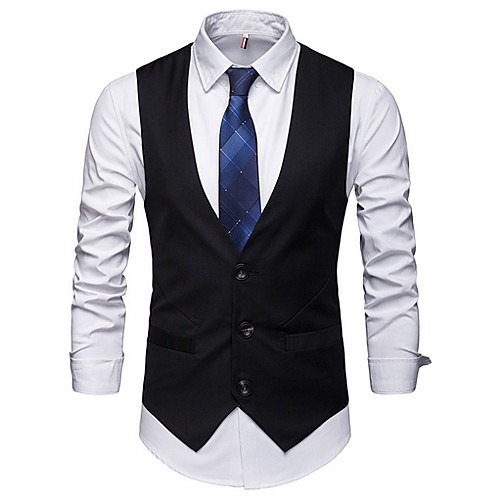 

Black / Gray Slim Polyester Men's Suit - V Neck