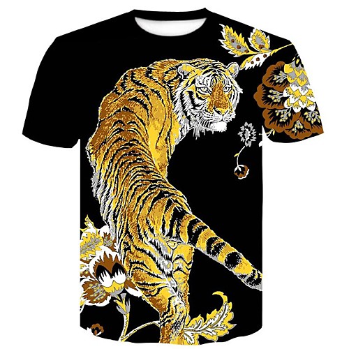 

Men's Plus Size Floral Graphic Print Slim T-shirt Round Neck Black / Animal