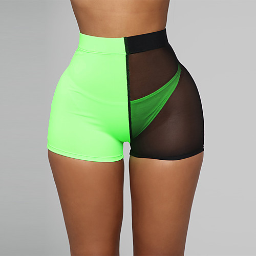 

Women's Sexy Daily Wear Yoga Shorts Pants Patchwork Mesh High Waist Red Orange Light Green