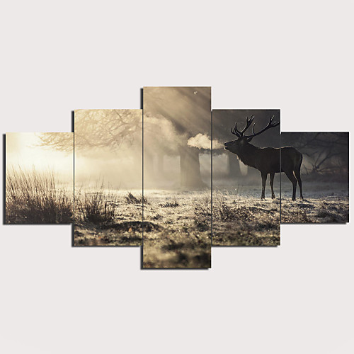 

Print Stretched Canvas Prints - Landscape Animals Modern Traditional Five Panels Art Prints