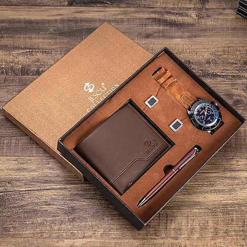 

Men's Dress Watch Analog Quartz Gift Set Minimalist Chronograph Luminous Casual Watch / Two Years / Leather