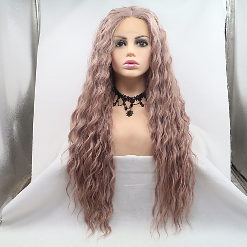 

Synthetic Lace Front Wig Curly Matte Layered Haircut Lace Front Wig Pink Long Gold Pink Synthetic Hair 24 inch Women's Party Classic Women Pink Sylvia