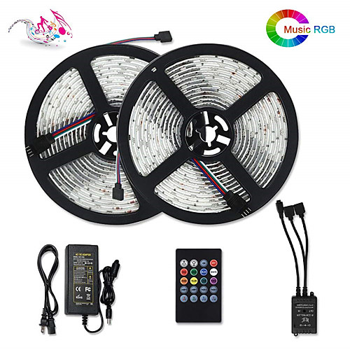 

10M LED Strip Lights RGB Tiktok Lights Music Sync 5050 Sound Activated 300 LEDs Color Changing LED Rope Lights SMD 5050 10mm Tape Light with IR Remote and 12V 6A Power Supply