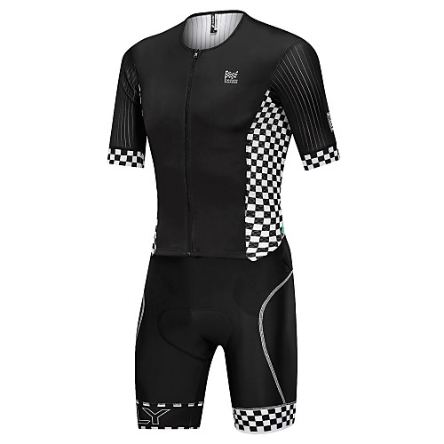 

Nuckily Men's Short Sleeve Triathlon Tri Suit Black Plaid / Checkered Stripes Bike Clothing Suit Breathable Quick Dry Sweat-wicking Sports Spandex Plaid / Checkered Mountain Bike MTB Road Bike Cycling