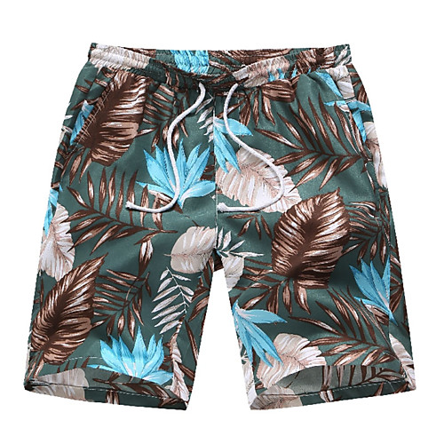 

Men's Sporty Cotton Shorts Pants Plants Print Low Waist Rainbow / Drawstring
