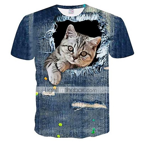 

Men's T shirt Graphic 3D Animal Plus Size Print Tops T-Shirt Blue