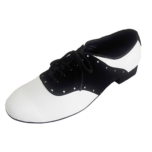 

Men's Dance Shoes Leather Latin Shoes Heel Thick Heel Black-white