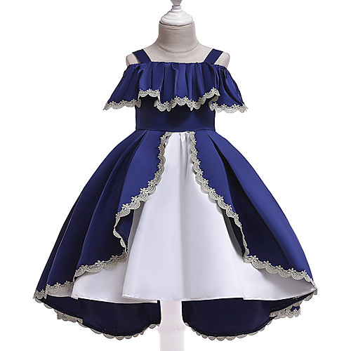 

Princess Dress Party Costume Flower Girl Dress Girls' Movie Cosplay Princess Red Dark Blue Dress Children's Day Masquerade Polyester