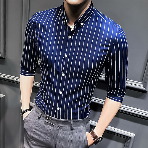 

Men's Striped Shirt Basic Wedding Party White / Black / Blue / Red / Navy Blue / Light Blue
