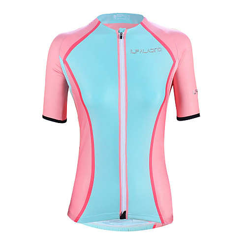 

ILPALADINO Women's Short Sleeve Cycling Jersey Elastane BluePink Patchwork Plus Size Bike Top Mountain Bike MTB Road Bike Cycling UV Resistant Breathable Quick Dry Sports Clothing Apparel / Stretchy