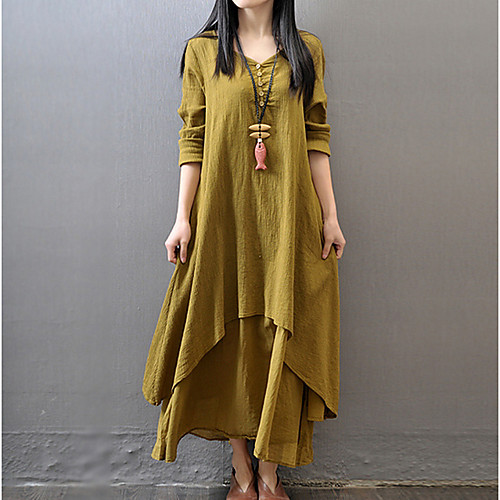 

Women's Maxi Swing Dress - 3/4 Length Sleeve V Neck Wine White Yellow M L XL XXL XXXL XXXXL XXXXXL