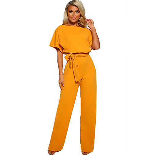 

Women's Basic / Sophisticated Crew Neck Black Blue Red Wide Leg Jumpsuit Onesie, Solid Colored Bow S M L