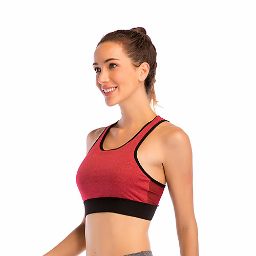

Women's Sports Bra Top Sports Bra Pullover Sports Bra Wirefree Yoga Dance Fitness Plus Size For Large Breasts Breathable Quick Dry Sweat-wicking Padded Medium Support Black Rose Red Color Block