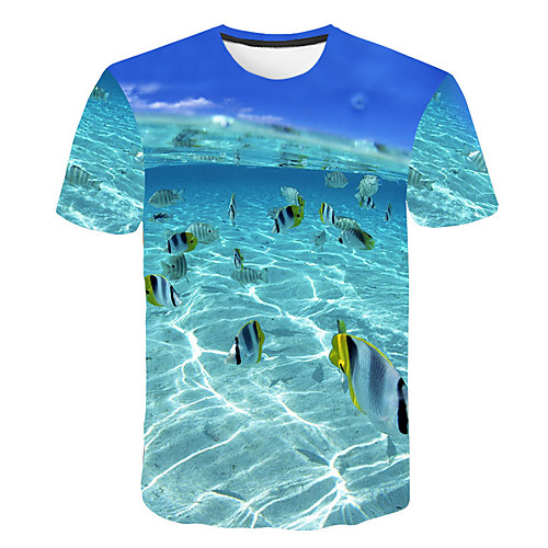 

Men's T shirt Graphic Scenery Plus Size Tops Blue