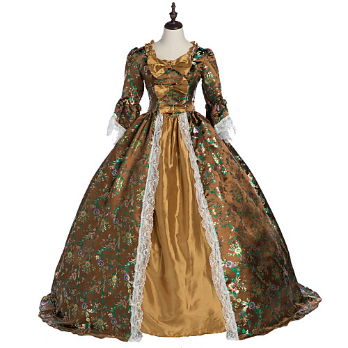 

Princess Maria Antonietta Floral Style Rococo Victorian Renaissance Vacation Dress Dress Party Costume Masquerade Prom Dress Women's Lace Costume Brown Vintage Cosplay Christmas Halloween Party
