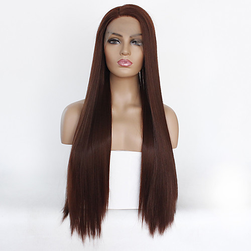 

Synthetic Lace Front Wig Straight Kardashian Layered Haircut Lace Front Wig Long Brown Synthetic Hair Women's Heat Resistant Dark Brown