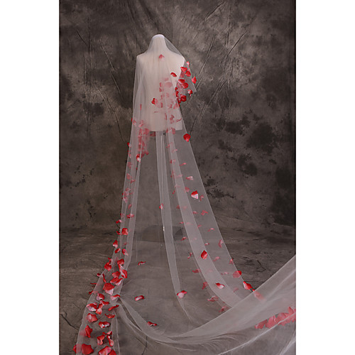 

One-tier Glamorous & Dramatic / Love Wedding Veil Cathedral Veils with Petal / Scattered Bead Floral Motif Style 181.1 in (460cm) Lace / Tulle / Drop Veil