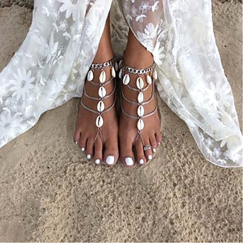 

Barefoot Sandals Ankle Bracelet Vintage European Ethnic Women's Body Jewelry For Daily Holiday Layered Shell Alloy Shell Puka Shell Silver 1pc