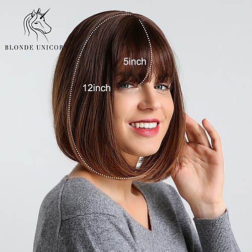 

Synthetic Wig kinky Straight Natural Straight Bob Neat Bang Wig Medium Length Black / White Black / Brown Synthetic Hair 12 inch Women's Fashionable Design Synthetic Ombre Hair Brown BLONDE UNICORN