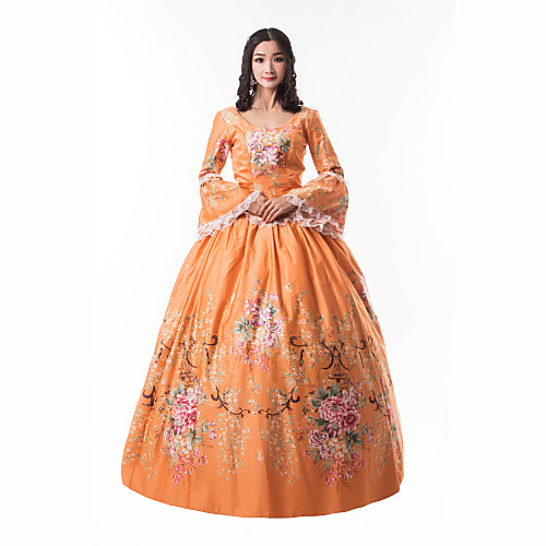 

Princess Maria Antonietta Floral Style Rococo Victorian Renaissance Vacation Dress Dress Party Costume Masquerade Prom Dress Women's Costume Orange Vintage Cosplay Christmas Halloween Party / Evening