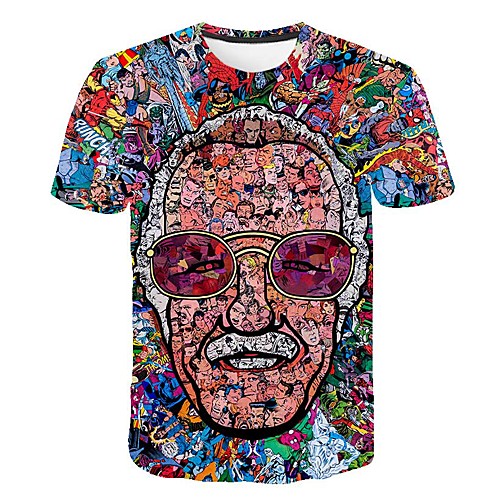 

Men's Plus Size 3D Graphic Print T-shirt Exaggerated Daily Street Round Neck Rainbow / Short Sleeve / Portrait