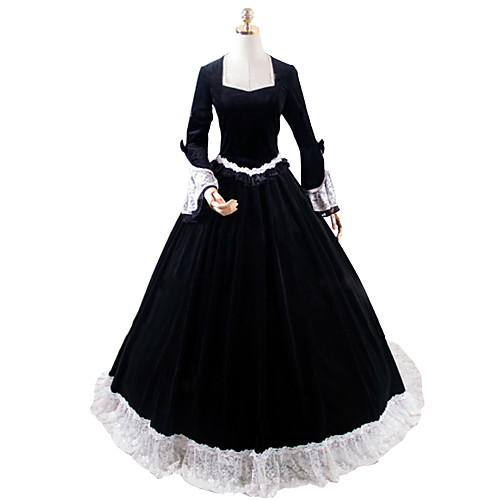 

Princess Maria Antonietta Rococo Victorian Vacation Dress Dress Party Costume Costume Prom Dress Women's Cotton Costume Black Vintage Cosplay Masquerade Party & Evening Long Sleeve Floor Length Long