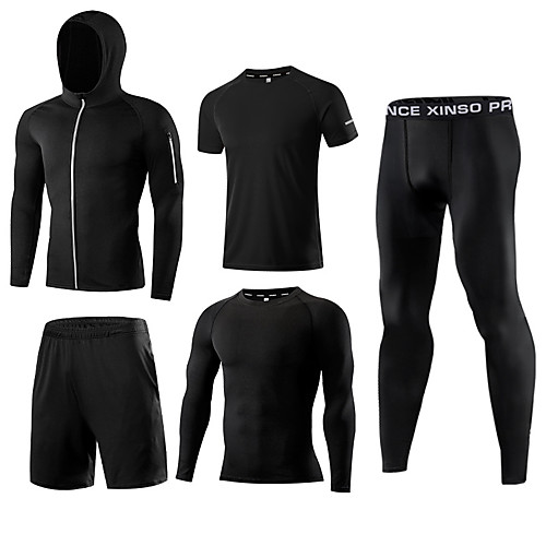 

Men's Activewear Set Workout Outfits Compression Suit Athletic Athleisure 5pcs Long Sleeve Elastane Thermal Warm Moisture Wicking Quick Dry Fitness Gym Workout Running Active Training Jogging