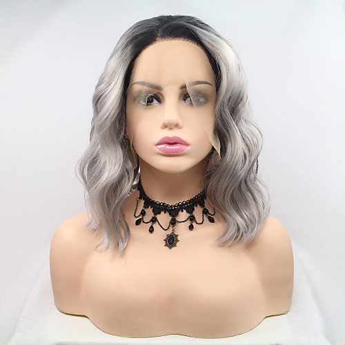 

Synthetic Lace Front Wig Curly Matte Layered Haircut Lace Front Wig Short Grey Synthetic Hair 12 inch Women's Classic Hot Sale curling Black Gray Sylvia