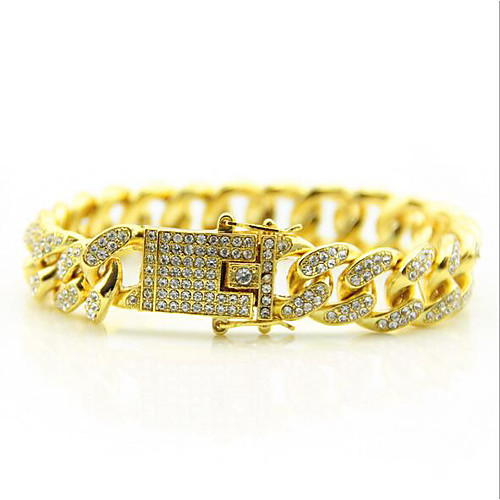

Men's Chain Bracelet Tennis Bracelet Wide Bangle Cut Out Precious Punk Rock 18K Gold Plated Bracelet Jewelry Gold / Silver For Daily Street / Rhinestone