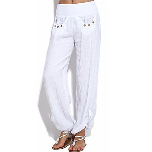 

Women's Boho Plus Size Loose Chinos Pants - Solid Colored Split Patchwork High Waist White Black Army Green S / M / L