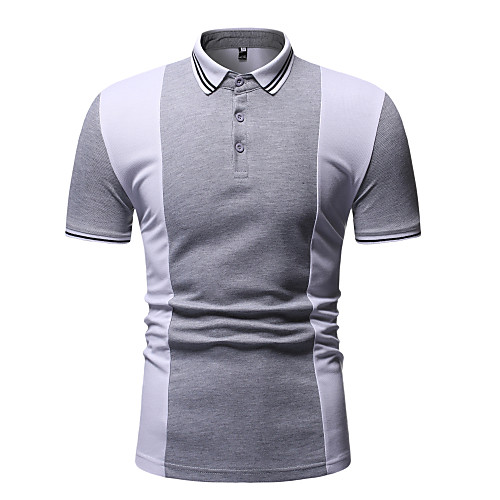 

Men's Color Block Patchwork Polo - Cotton Shirt Collar White / Black / Light gray / Navy Blue