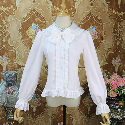 

Gothic Style Sweet Lolita Blouse / Shirt Cosplay Costume Female Chiffon Japanese Cosplay Costumes Beige / Red / Green Solid Colored Bishop Sleeve Long Sleeve