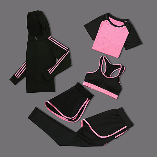 

Women's Tracksuit Yoga Suit 5pcs Fashion Yoga Running Fitness Shorts Tee / T-shirt Tank Top Activewear Power Flex Micro-elastic