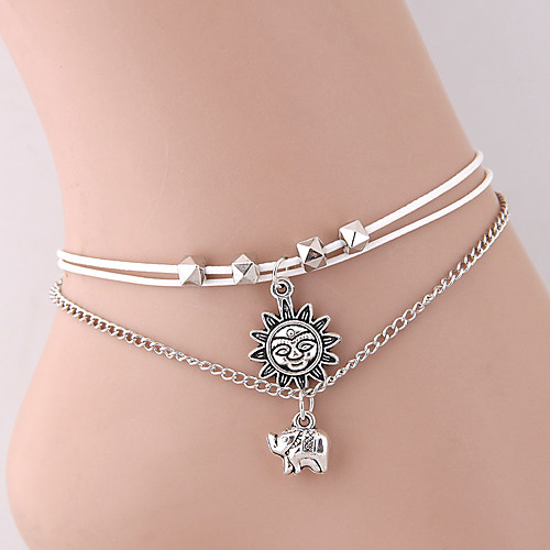 

Ankle Bracelet Simple Vintage European Women's Body Jewelry For Daily Street Layered Cord Alloy Elephant Sunflower Silver 1pc