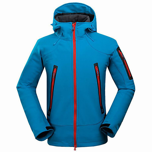 

Men's Hiking Softshell Jacket Hiking Jacket Winter Outdoor Thermal Warm Waterproof Windproof Breathable Jacket Top Fleece Full Length Visible Zipper Camping / Hiking Hunting Fishing Black Blue Orange