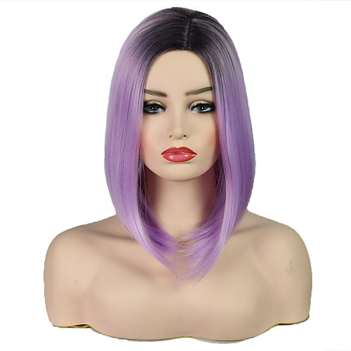 

Synthetic Wig Ombre Straight Beyonce Bob Short Bob Side Part Wig Ombre Short Black / Purple Synthetic Hair 14 inch Women's Adjustable Heat Resistant Easy dressing Ombre / Luminous wig