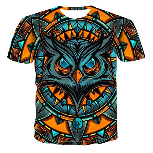 

Men's T-shirt Color Block 3D Animal Print Tops Round Neck Yellow