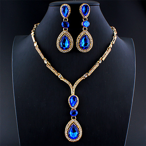 

Women's Blue Red Crystal Bridal Jewelry Sets Link / Chain Drop Stylish Simple Luxury Rhinestone Earrings Jewelry Red / Blue For Christmas Wedding Party Engagement Gift 1 set