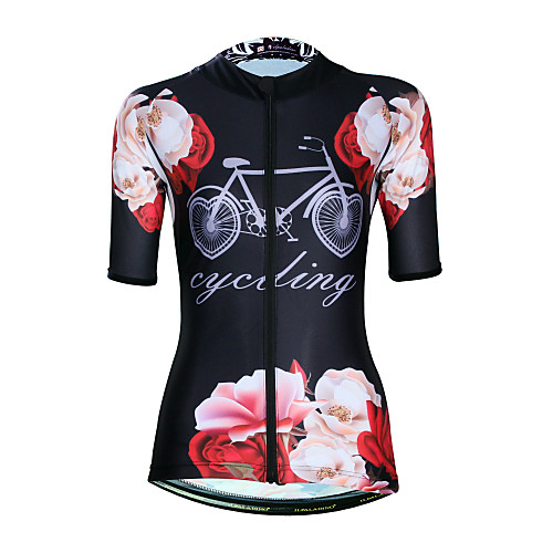 

ILPALADINO Women's Short Sleeve Cycling Jersey Elastane Black Floral Botanical Bike Jersey Top Road Bike Cycling UV Resistant Quick Dry Moisture Wicking Sports Clothing Apparel